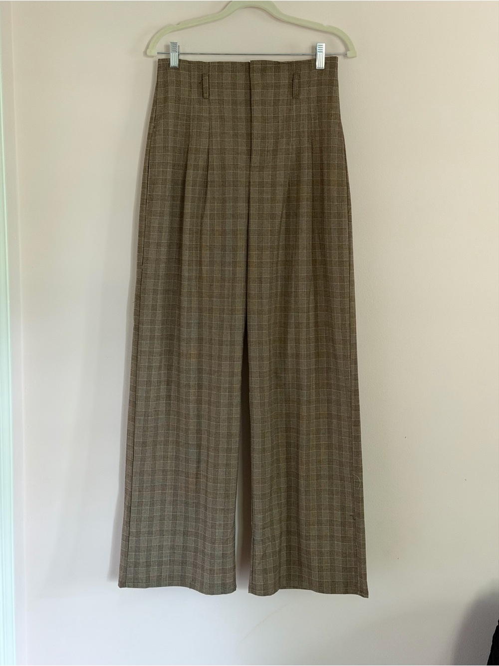 12th Tribe Brown Plaid Wide-Leg Dress Pants